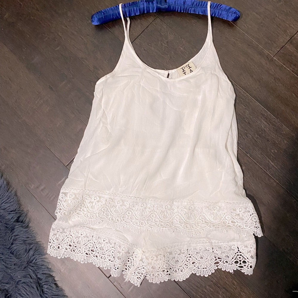 White Boho Romper with Lace Detail, NWT, Sz Small
